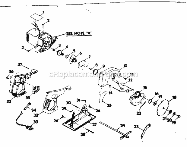 Base And Blade Assembly Diagram and Parts List for 315109030  Craftsman Circular Saw