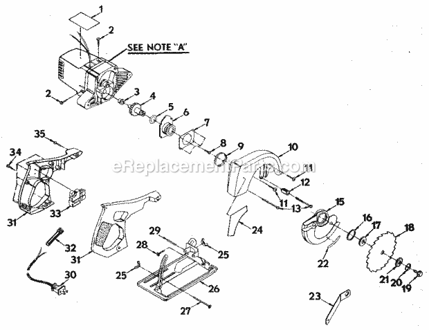 Base And Blade Assembly Diagram and Parts List for 315109221  Craftsman Circular Saw