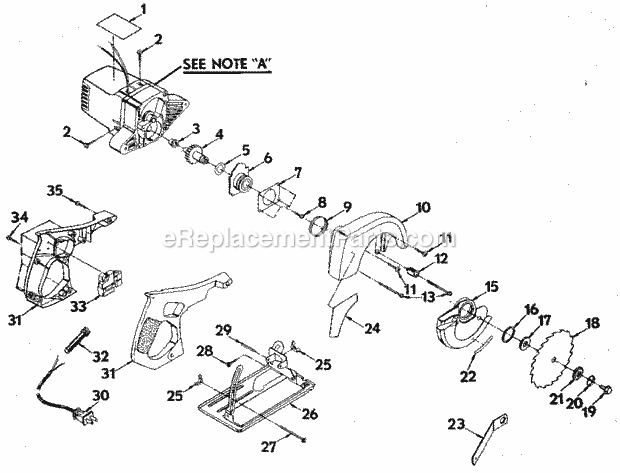 Base And Blade Assembly Diagram and Parts List for 315109231  Craftsman Circular Saw