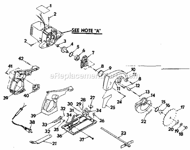 Base And Blade Assembly Diagram and Parts List for 315109250  Craftsman Circular Saw