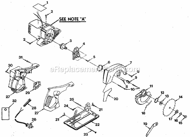 Base And Blade Assembly Diagram and Parts List for 315109510  Craftsman Circular Saw