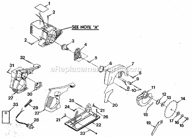 Base And Blade Assembly Diagram and Parts List for 315109540  Craftsman Circular Saw