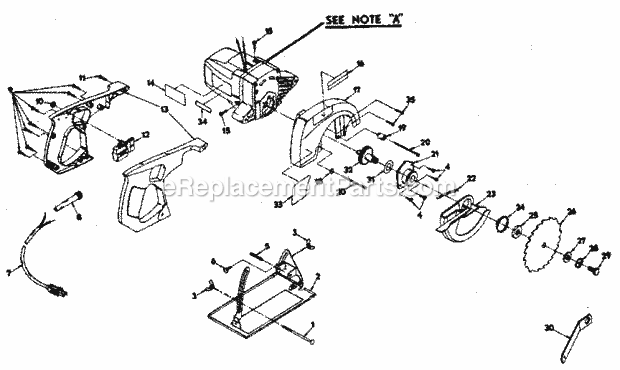 Blade And Base Assembly Diagram and Parts List for 31510970  Craftsman Circular Saw