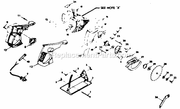 Base And Blade Assembly Diagram and Parts List for 31510981  Craftsman Circular Saw