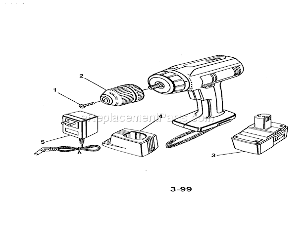 Craftsman 3/8" Cordless D... Diagram and Parts List for 315110790  Craftsman Cordless Drill