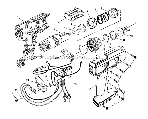 Motor/Housing Assembly Diagram and Parts List for 315111490  Craftsman Cordless Drill