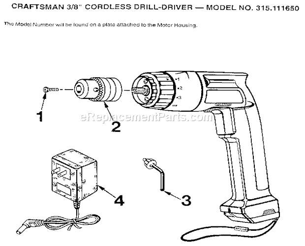 Page A Diagram and Parts List for 315111650  Craftsman Cordless Drill