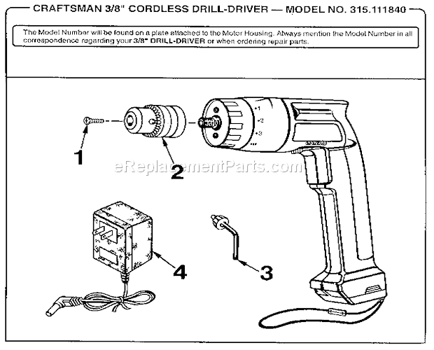 Page A Diagram and Parts List for 315111840  Craftsman Cordless Drill
