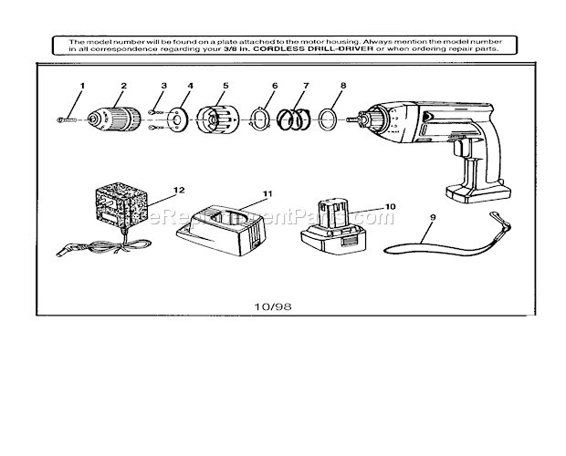 3/8" Cordless Drill-Drive... Diagram and Parts List for 315111960  Craftsman Cordless Drill