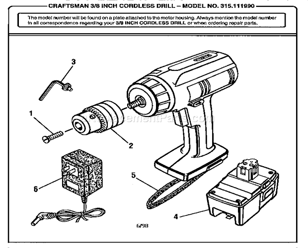 Page A Diagram and Parts List for 315111990  Craftsman Cordless Drill
