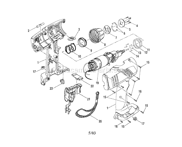 Housing/Motor With Gear Diagram and Parts List for 315114480  Craftsman Cordless Drill