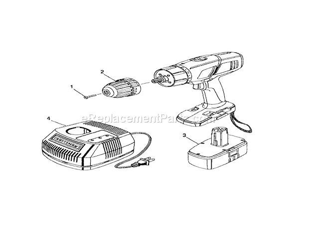 Batter Pack/Charger/Chuck Diagram and Parts List for 315114480  Craftsman Cordless Drill