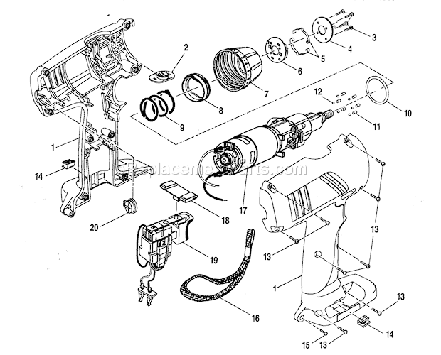 Housing Assy Diagram and Parts List for 315114530  Craftsman Cordless Drill