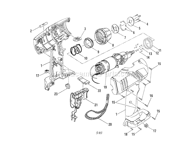 Housing/Motor/Switch Diagram and Parts List for 315114540  Craftsman Cordless Drill