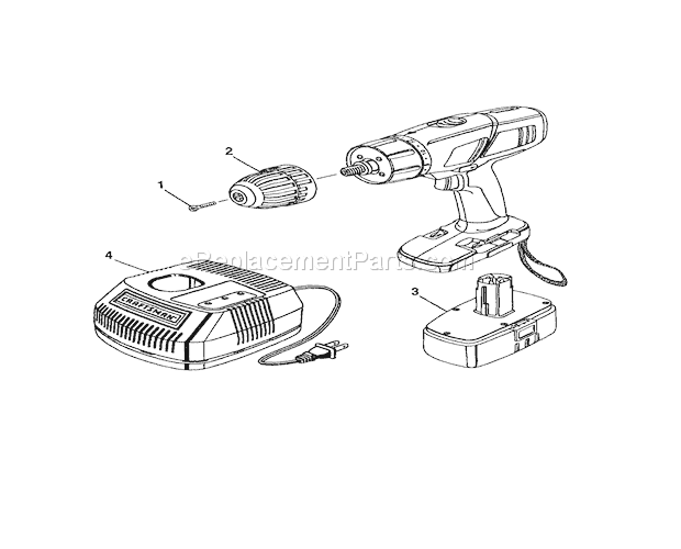 Charger/Battery Pack Diagram and Parts List for 315114540  Craftsman Cordless Drill