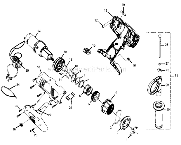 Motor Assy Diagram and Parts List for 315114840  Craftsman Hammer Drill