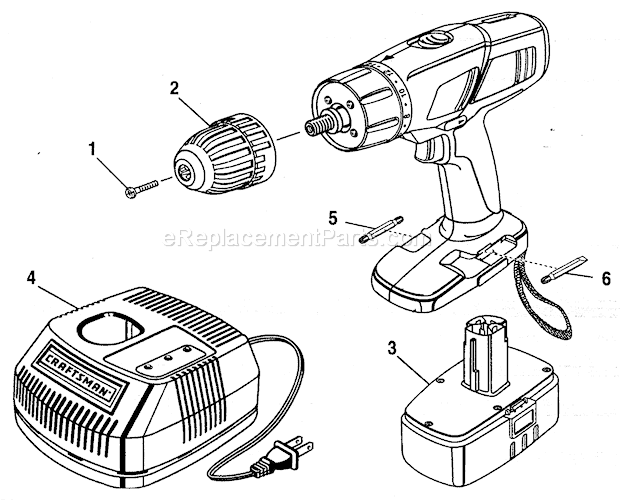 Drill Diagram and Parts List for 315114851  Craftsman Cordless Drill