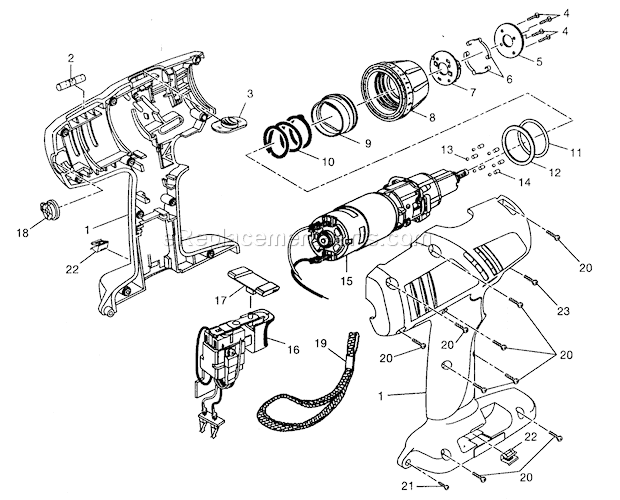 Housing Assy Diagram and Parts List for 315114851  Craftsman Cordless Drill