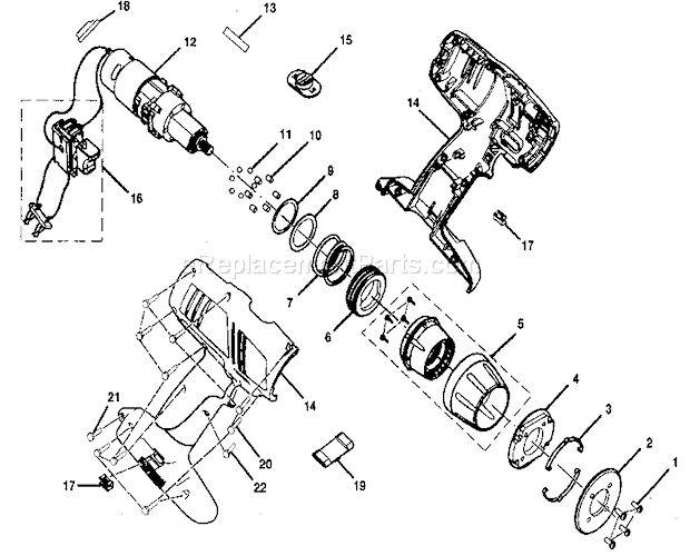 Drill Assy Diagram and Parts List for 315114852  Craftsman Cordless Drill
