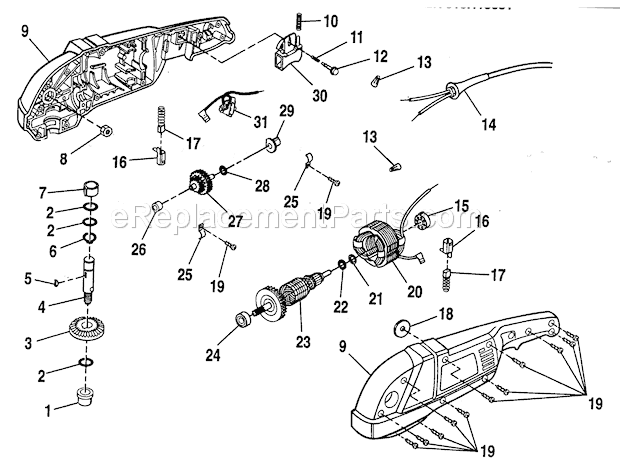 Motor Assy Diagram and Parts List for 315115031  Craftsman Sander Polisher