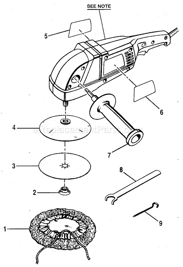 Outside Parts Diagram and Parts List for 315115033  Craftsman Sander Polisher