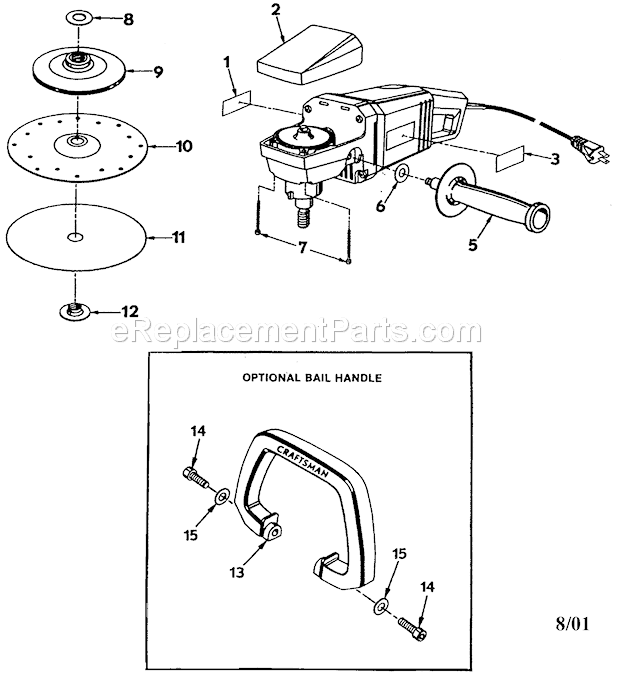 Sanding Disc Assy / Handles Diagram and Parts List for 315115041  Craftsman Sander Polisher