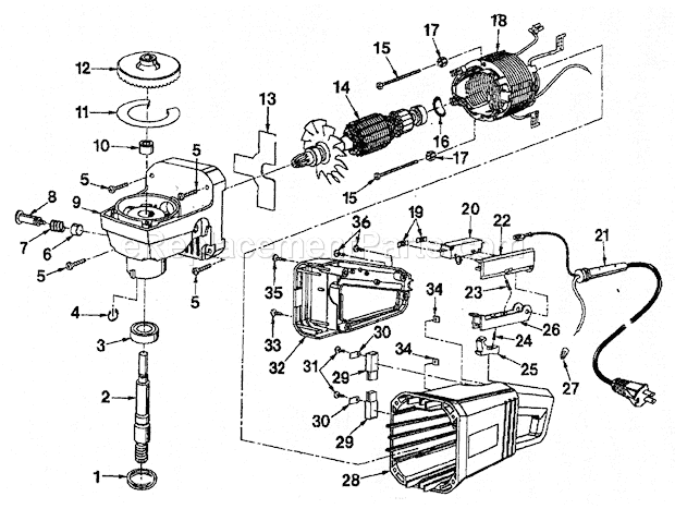 Motor Assy Diagram and Parts List for 315115042  Craftsman Sander Polisher