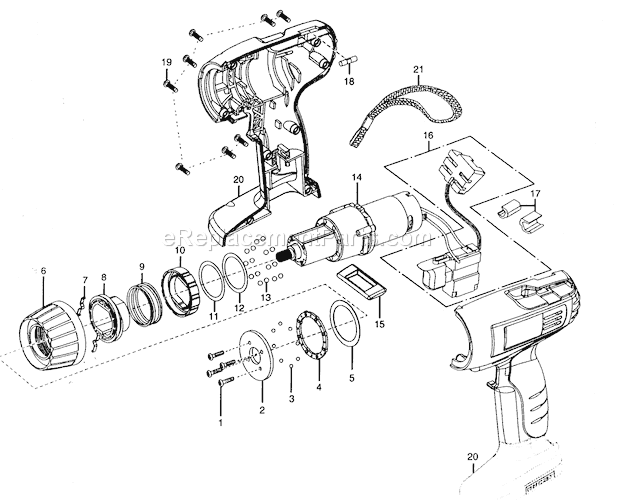 Housing Assy Diagram and Parts List for 315115210  Craftsman Cordless Drill
