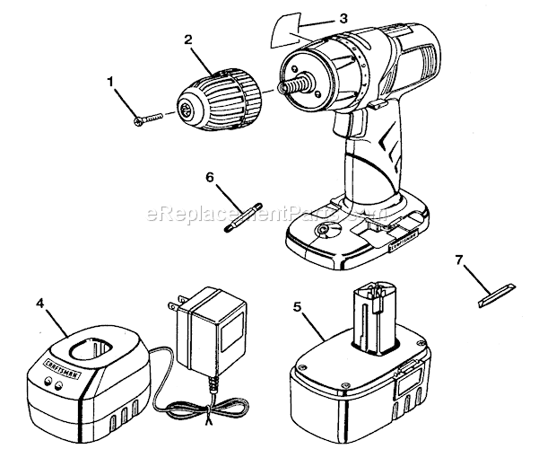 Drill Diagram and Parts List for 315115340  Craftsman Cordless Drill