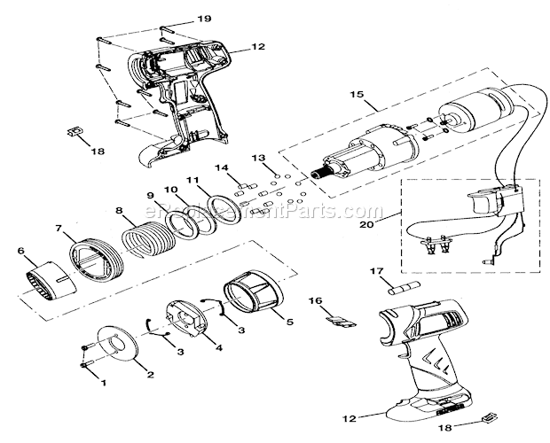 Motor Assy Diagram and Parts List for 315115340  Craftsman Cordless Drill