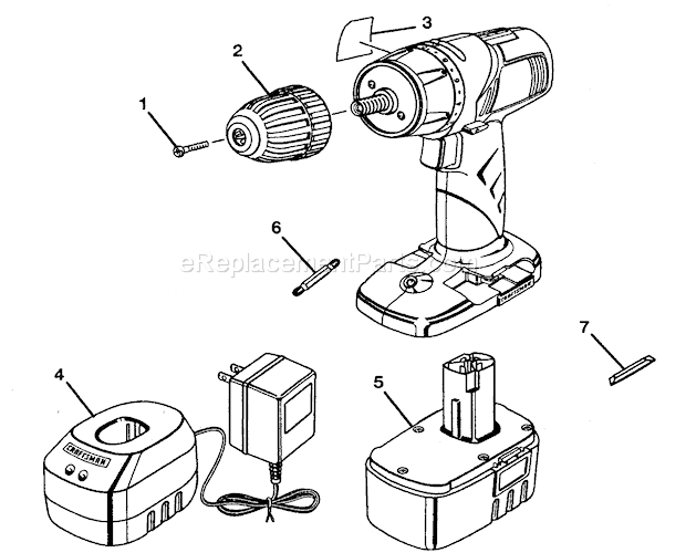 Drill Diagram and Parts List for 315115350  Craftsman Cordless Drill