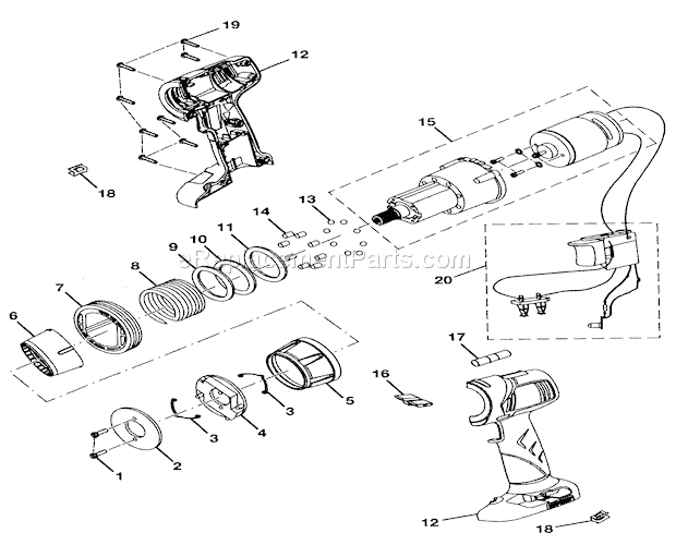 Housing Assy Diagram and Parts List for 315115370  Craftsman Cordless Drill