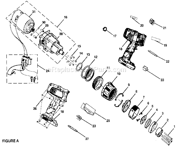 Motor Assy Diagram and Parts List for 315115470  Craftsman Cordless Drill
