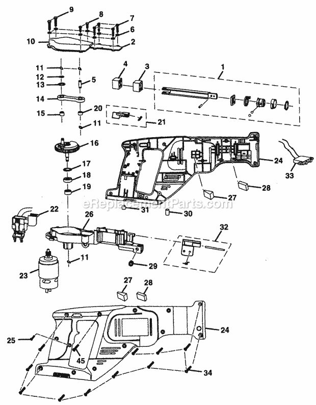 Motor Assy Diagram and Parts List for 315115740  Craftsman Reciprocating Saw