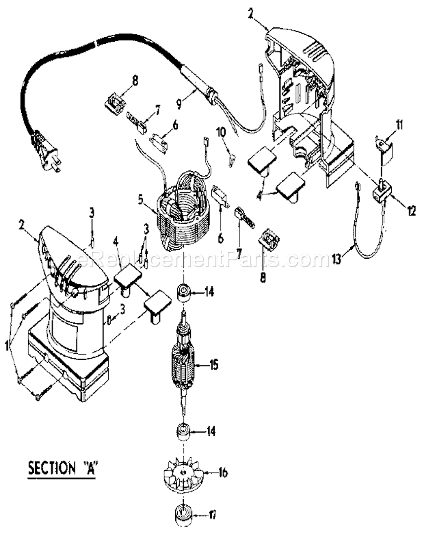 Motor And Housing Assembl... Diagram and Parts List for 315116021  Craftsman Sander Polisher