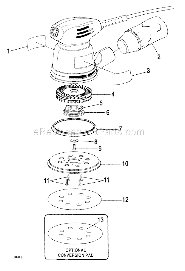 Housing Diagram and Parts List for 315116211  Craftsman Orbital or Palm Sander
