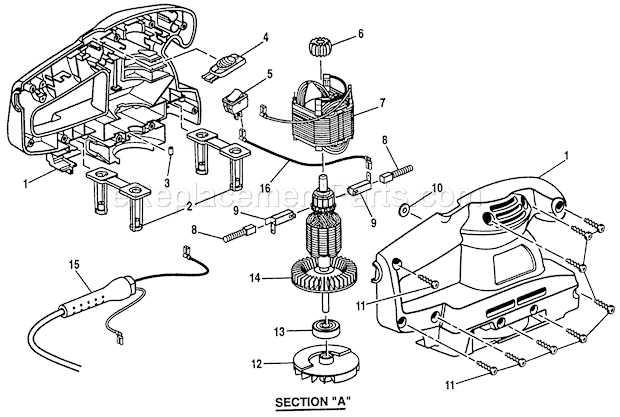Motor Diagram and Parts List for 315116321  Craftsman Sander Polisher