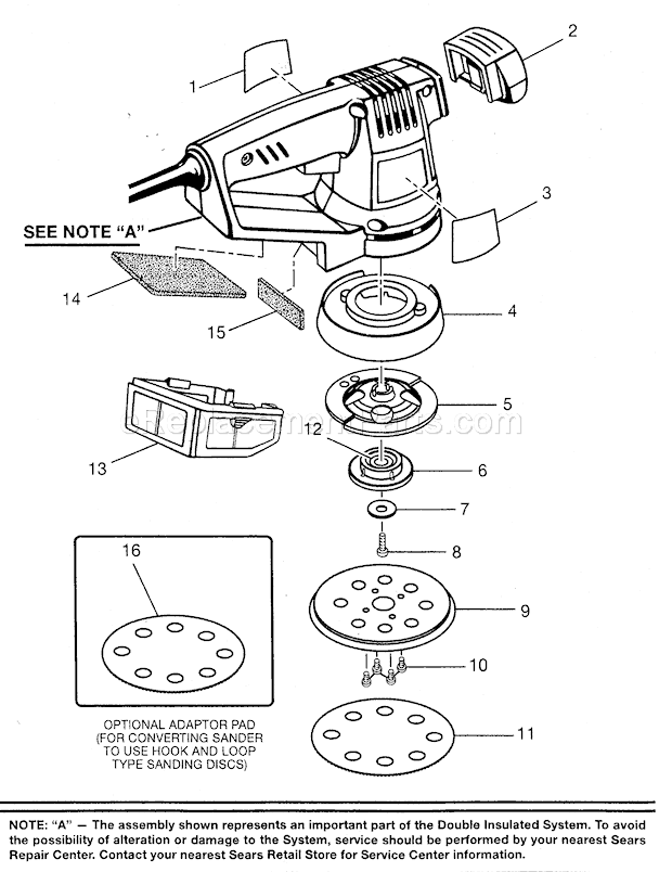 Sander Diagram and Parts List for 315116360  Craftsman Orbital or Palm Sander