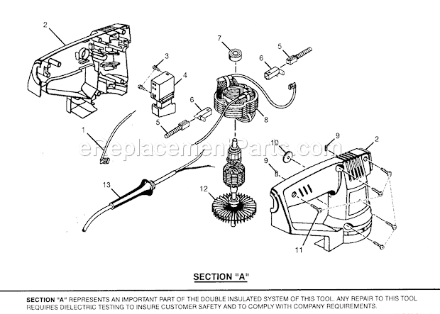 Motor Assy Diagram and Parts List for 315116360  Craftsman Orbital or Palm Sander