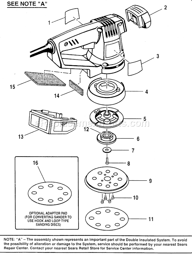 Sander Diagram and Parts List for 315116361  Craftsman Orbital or Palm Sander