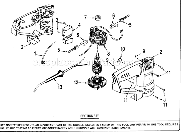 Housing Assy Diagram and Parts List for 315116361  Craftsman Orbital or Palm Sander