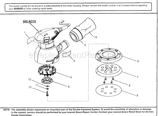 Cabinet Diagram and Parts List for 315116940  Craftsman Sander Polisher