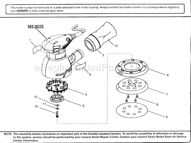Cabinet Diagram and Parts List for 315116950  Craftsman Sander Polisher