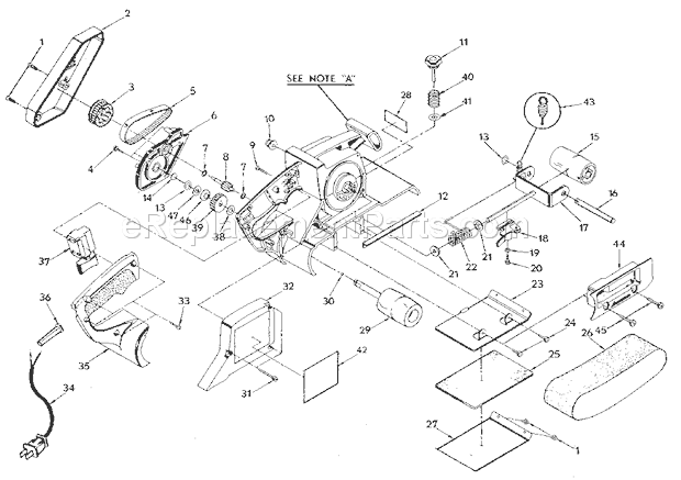 Gear And Platen Assembly Diagram and Parts List for 315117131  Craftsman Belt or Drum Sander