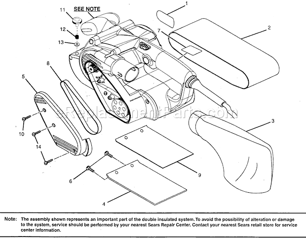 Housing Assy Diagram and Parts List for 315117270  Craftsman Sander Polisher