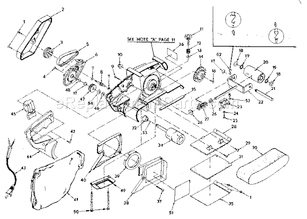 Gear And Platen Assembly Diagram and Parts List for 315117920  Craftsman Belt or Drum Sander