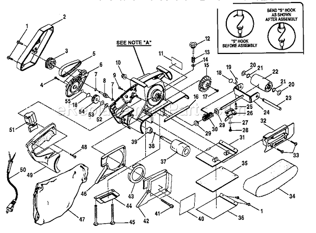 Gear And Platen Assembly Diagram and Parts List for 315117921  Craftsman Belt or Drum Sander