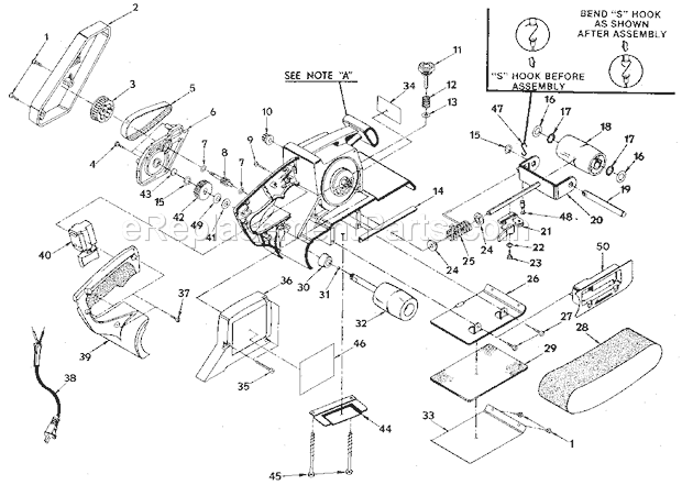 Gear And Platen Assembly Diagram and Parts List for 315117940  Craftsman Belt or Drum Sander