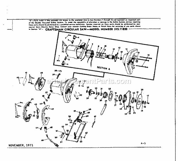 Unit Parts Diagram and Parts List for 31511820  Craftsman Circular Saw