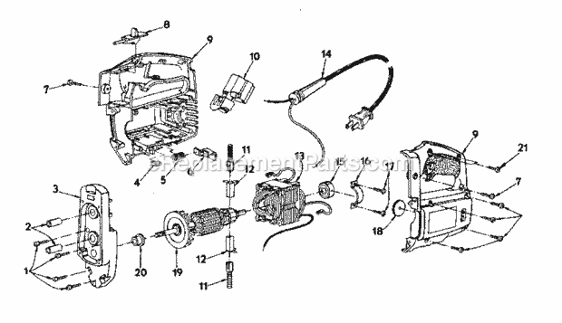 Field And Armature Assembly Diagram and Parts List for 315172090  Craftsman Scroll Saw